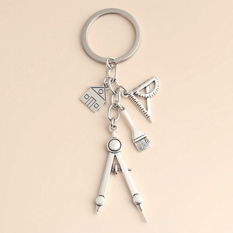 Compass Keychain Mini - 多機能シルバーキーホルダー三角定規ペイントコンパス1個ミニポータブル家庭用学校学生毎日の描画用