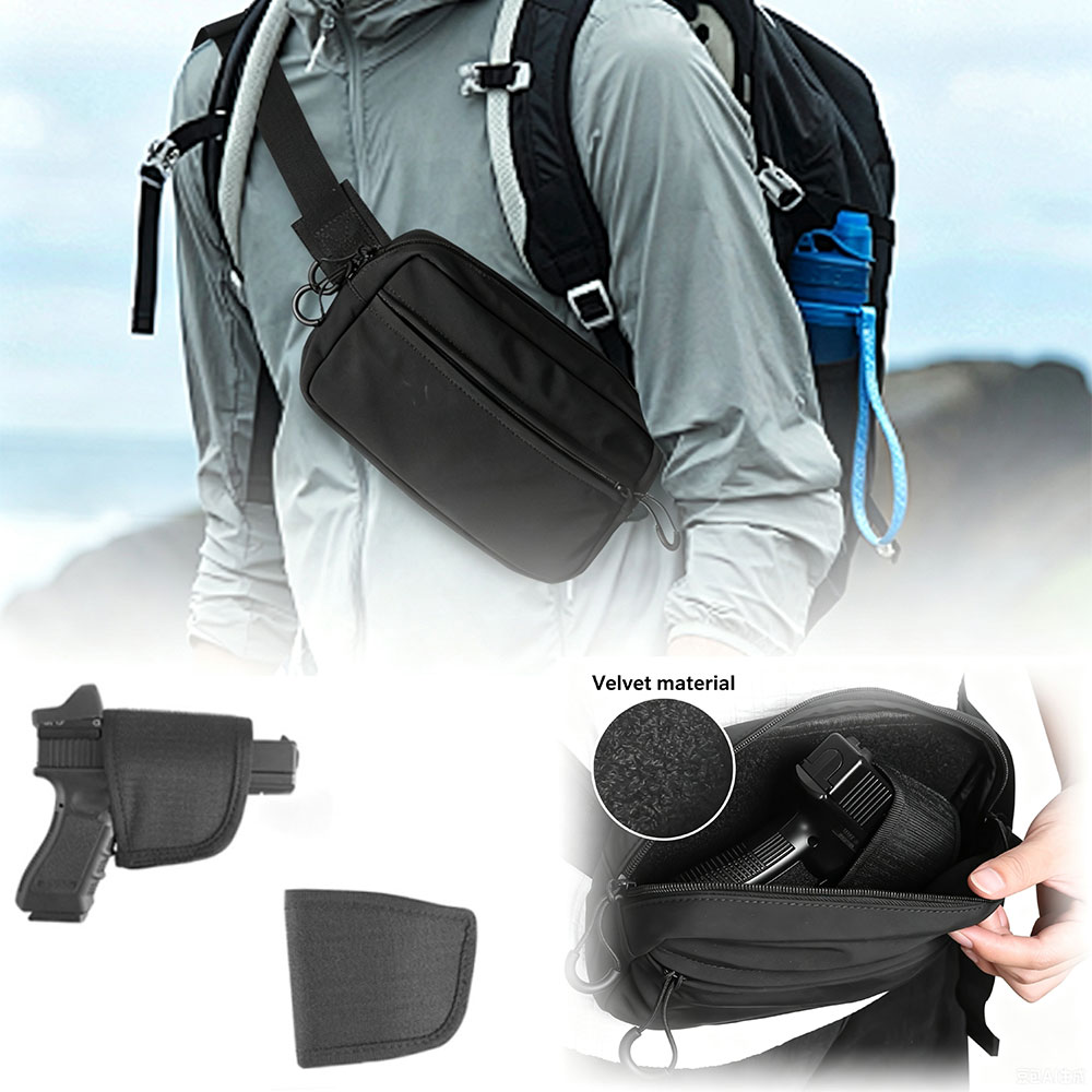 Edc Concealed Carry Bag - 隠しキャリーウエストバッグ戦術的なファニーパックホルスターピストルポーチ付きクロスボディEDCハンドガンバッグ狩猟ハイキング用