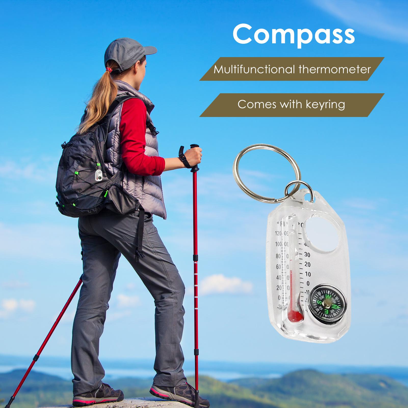 Compass Keychain Mini - 多機能ミニキーホルダーキャンプコンパス温度計屋外登山温度テスターサバイバルガイドコンパスツール