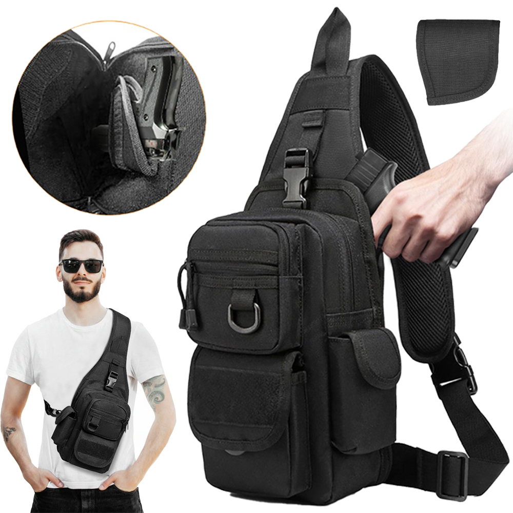 Edc Carry Gun - 戦術ピストルバッグ隠しキャリーガンバッグクロスボディスリングバックパックショルダーチェストバッグピストルホルスター付きEDCポーチハンティング用