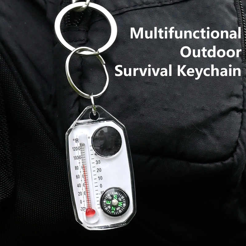 アウトドア用品 コンパス 温度計 拡大鏡 3 in 1 キー - Compass Keychain Mini のレビューと価格