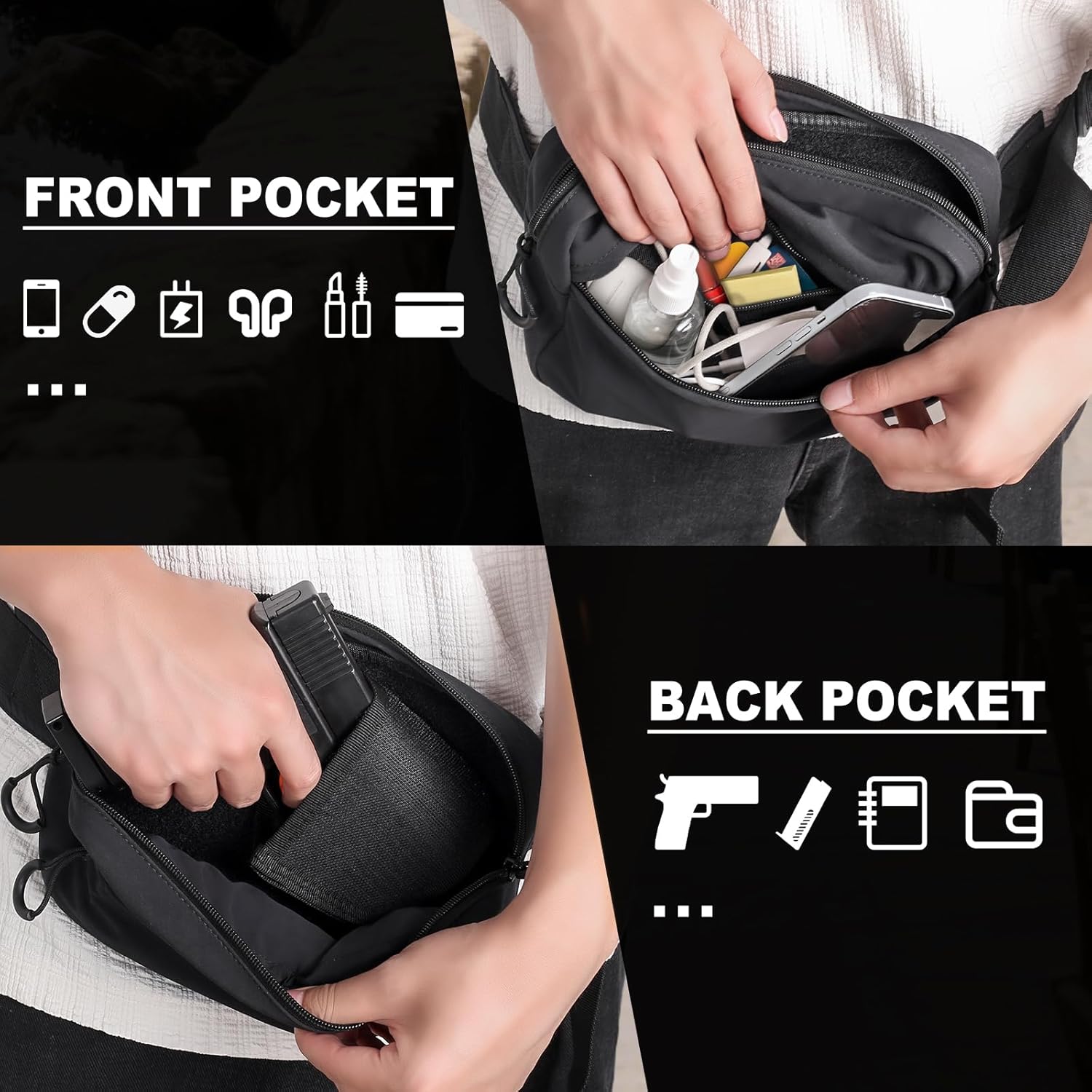 タクティカルファニーパック ホルスター付き 隠しキャリーバッ - Edc Carry Gun のレビューと価格