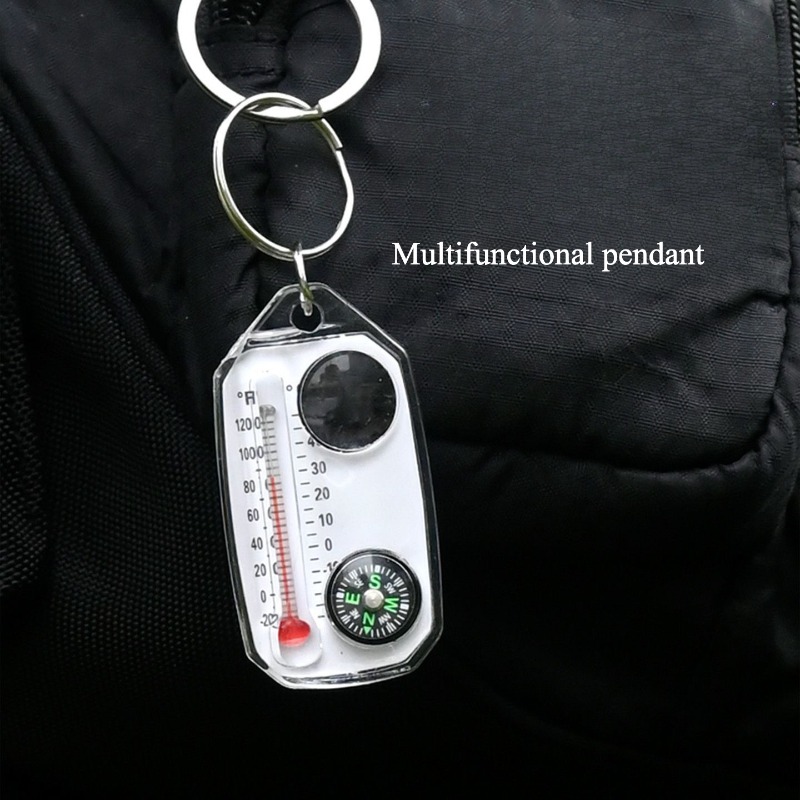 アウトドアサバイバルコンパスキーホルダー、温度計と拡大鏡付き - Compass Keychain Mini のレビューと価格