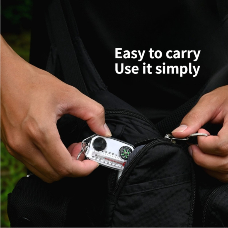 ミニアウトドアサバイバルキーホルダー 3-in-1 コンパス - Compass Keychain Mini のレビューと価格