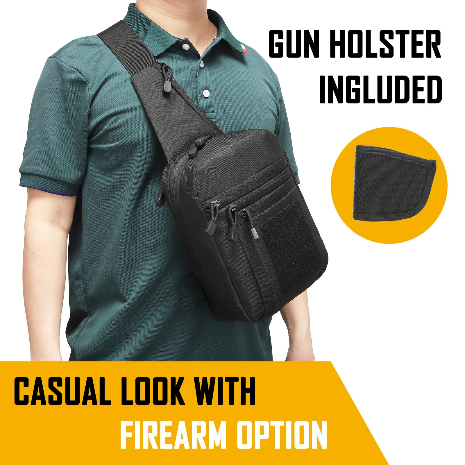 メンズ用隠し携帯用クロスボディバッグ、CCWスリングバッグE - Edc Concealed Carry Bag のレビューと価格